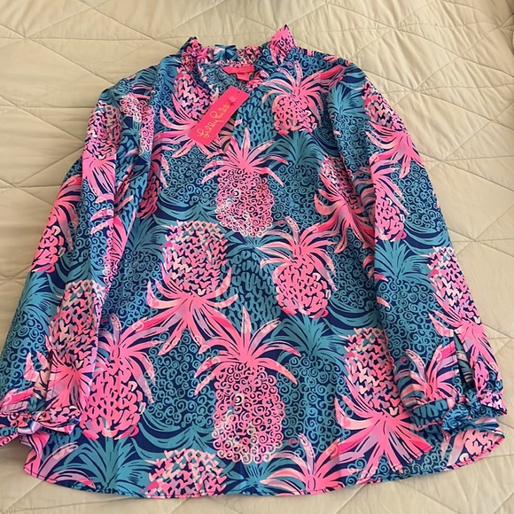 Lilly Pulitzer Sherida Top Borealis Blue Tropic Down Low medium NWT - Picture 5 of 15